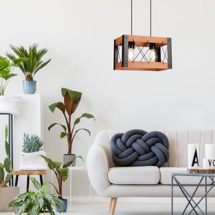 Подвесная люстра FRIDA 2xE27/60W/230V черный/коричневый бук